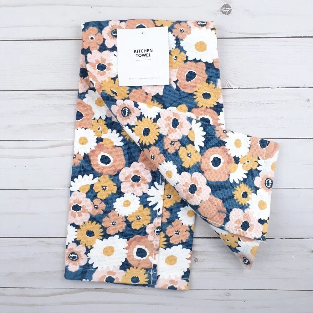 Kitchen Dish Towel Field Blossoms Peach Floral Flowers Dual Purpose